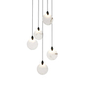 Avery 16" Round Alabaster Pendant in Black And Frosted White