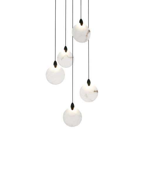 Avery 16" Round Alabaster Pendant in Black And Frosted White