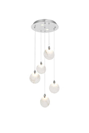 Avery 16" Round Alabaster Pendant in Chrome And Frosted White