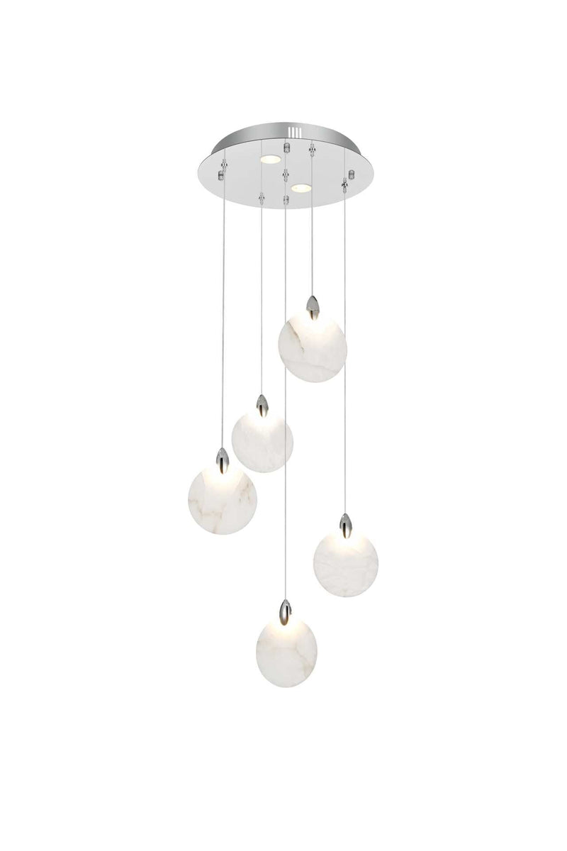 Avery 16" Round Alabaster Pendant in Chrome And Frosted White
