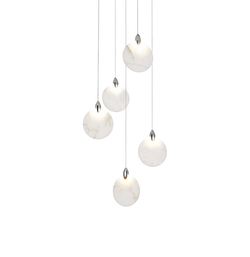 Avery 16" Round Alabaster Pendant in Chrome And Frosted White