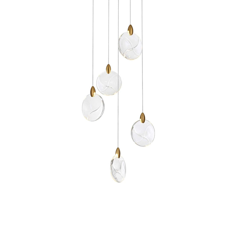 Avery 16" Round Crystal Pendant in Satin Gold And Clear
