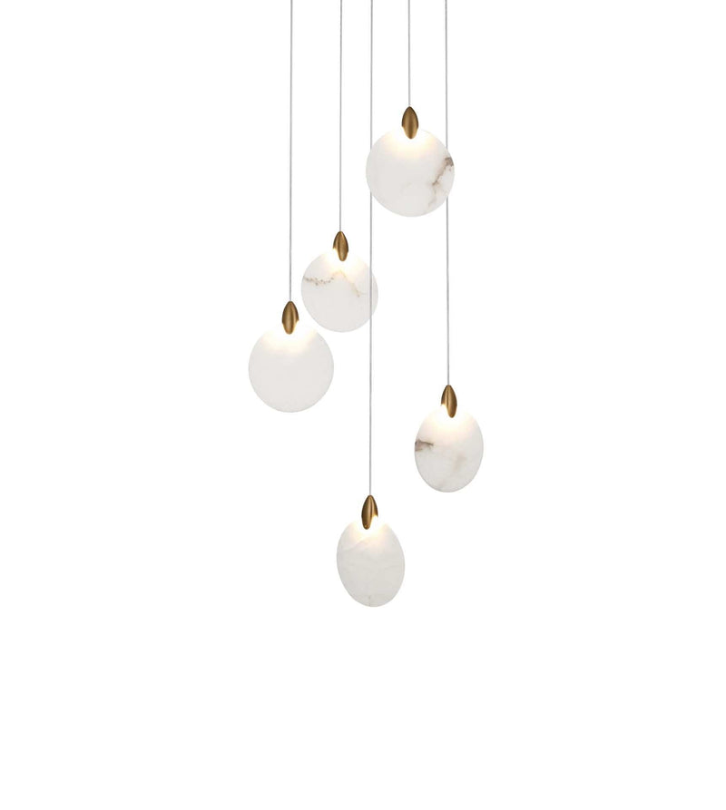 Avery 16" Round Alabaster Pendant in Satin Gold And Frosted White