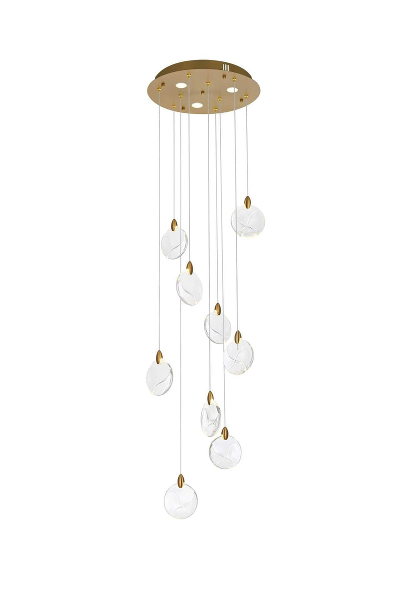 Avery 20" Round Pendant in Satin Gold And Clear