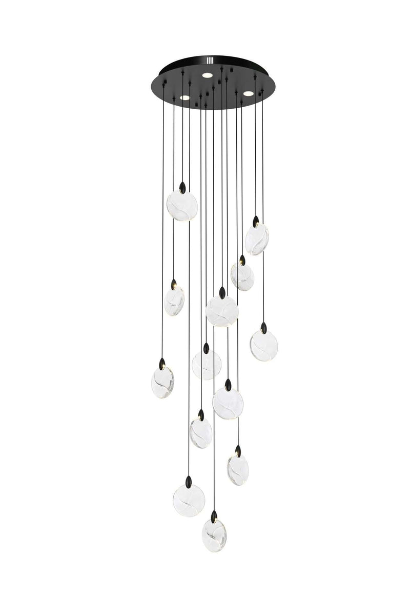 Avery 24" Round Pendant in Black And Clear