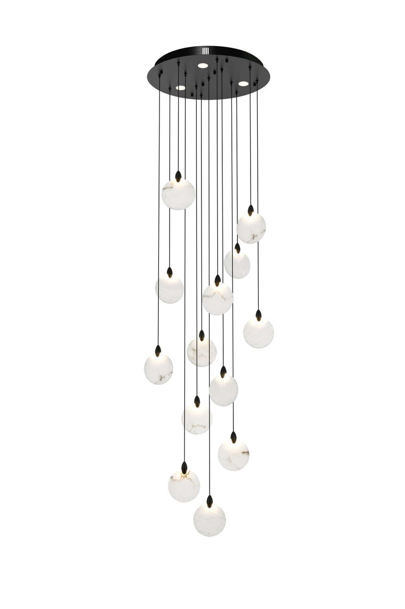Avery 24" Round Pendant in Black And Frosted White
