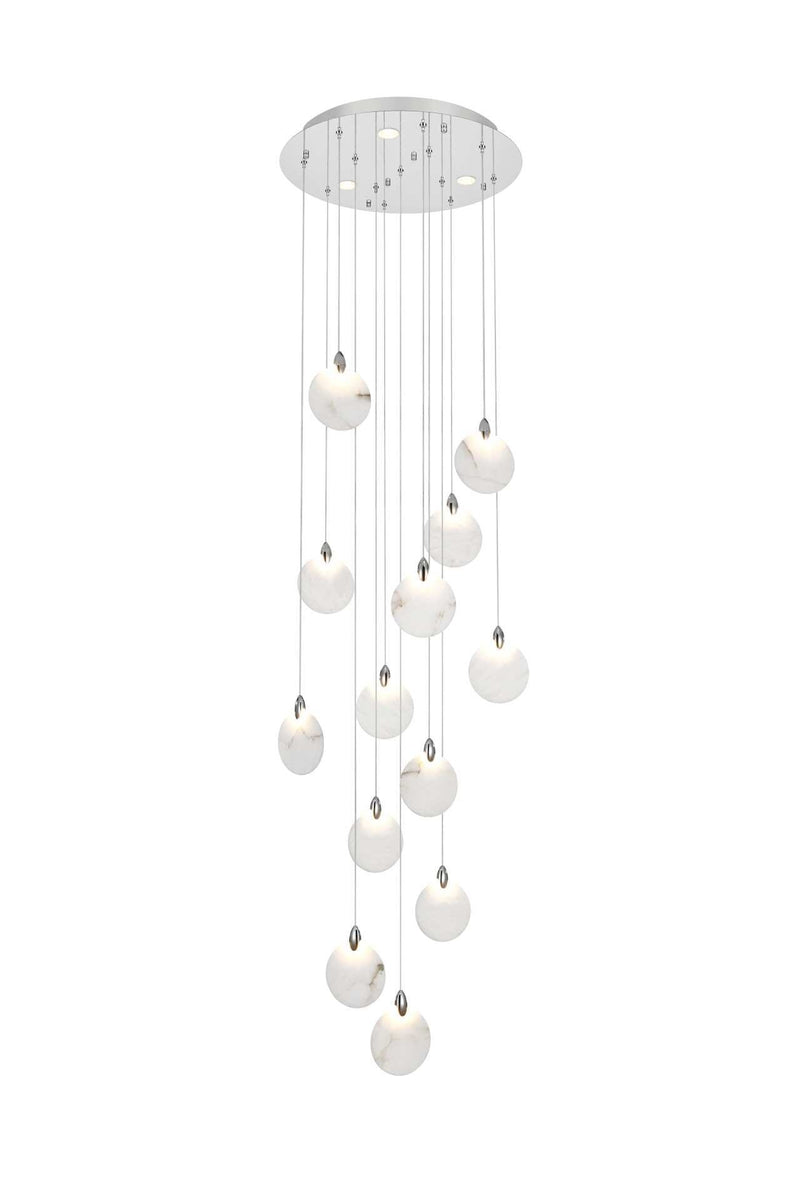 Avery 24" Round Pendant in Chrome And Frosted White