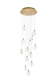Avery 24" Round Pendant in Satin Gold And Clear