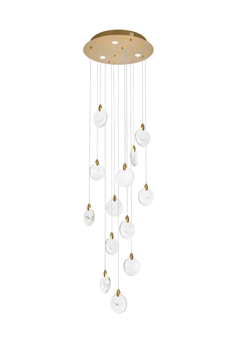 Avery 24" Round Pendant in Satin Gold And Clear