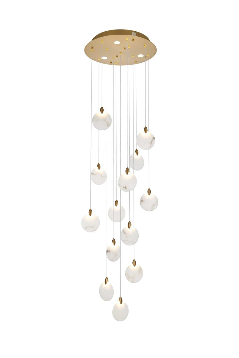 Avery 24" Round Pendant in Satin Gold And Frosted White