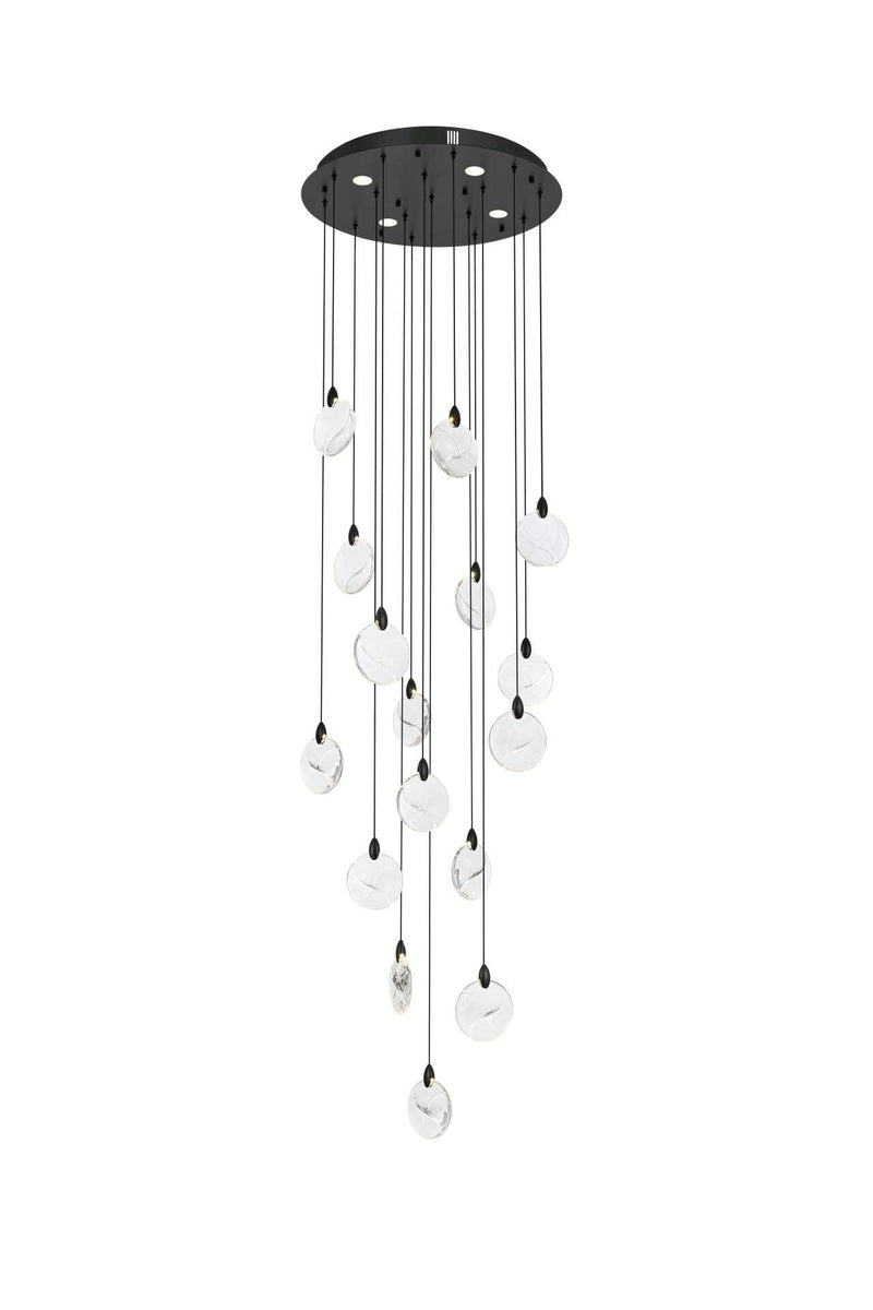 Avery 28" Round Pendant in Black And Clear