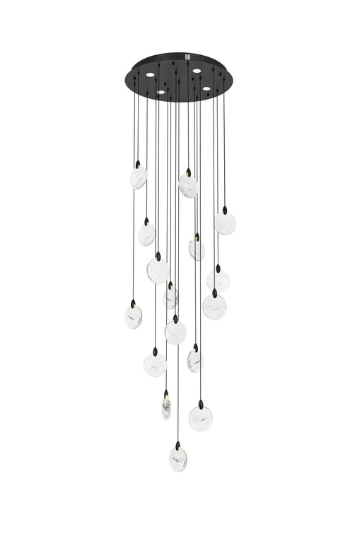 Avery 28" Round Pendant in Black And Clear