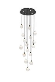 Avery 28" Round Pendant in Black And Frosted White