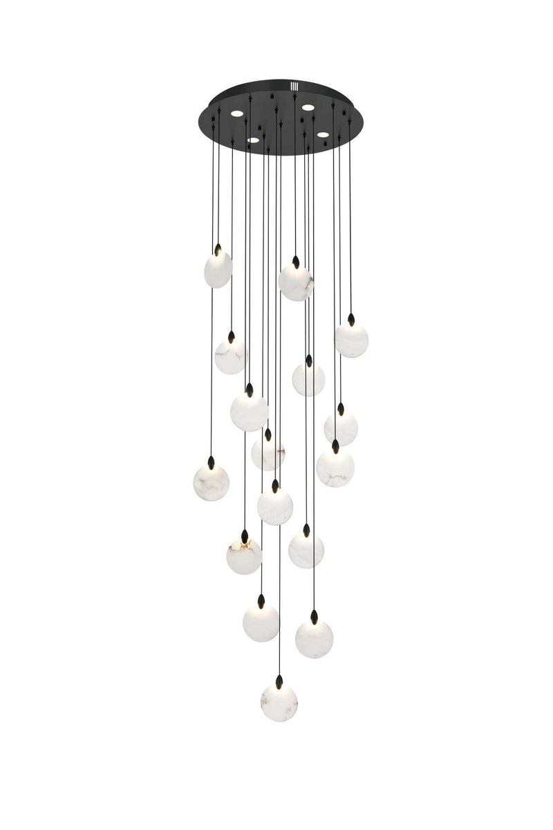 Avery 28" Round Pendant in Black And Frosted White