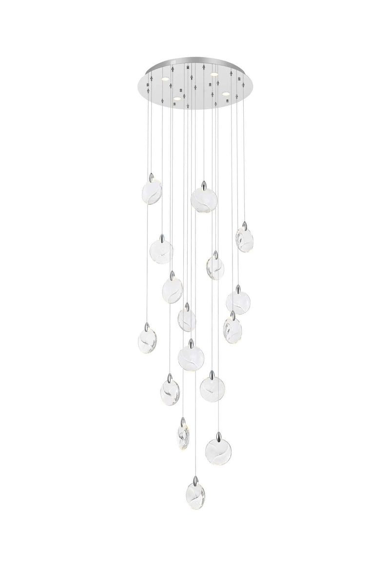 Avery 28" Round Pendant in Chrome And Clear