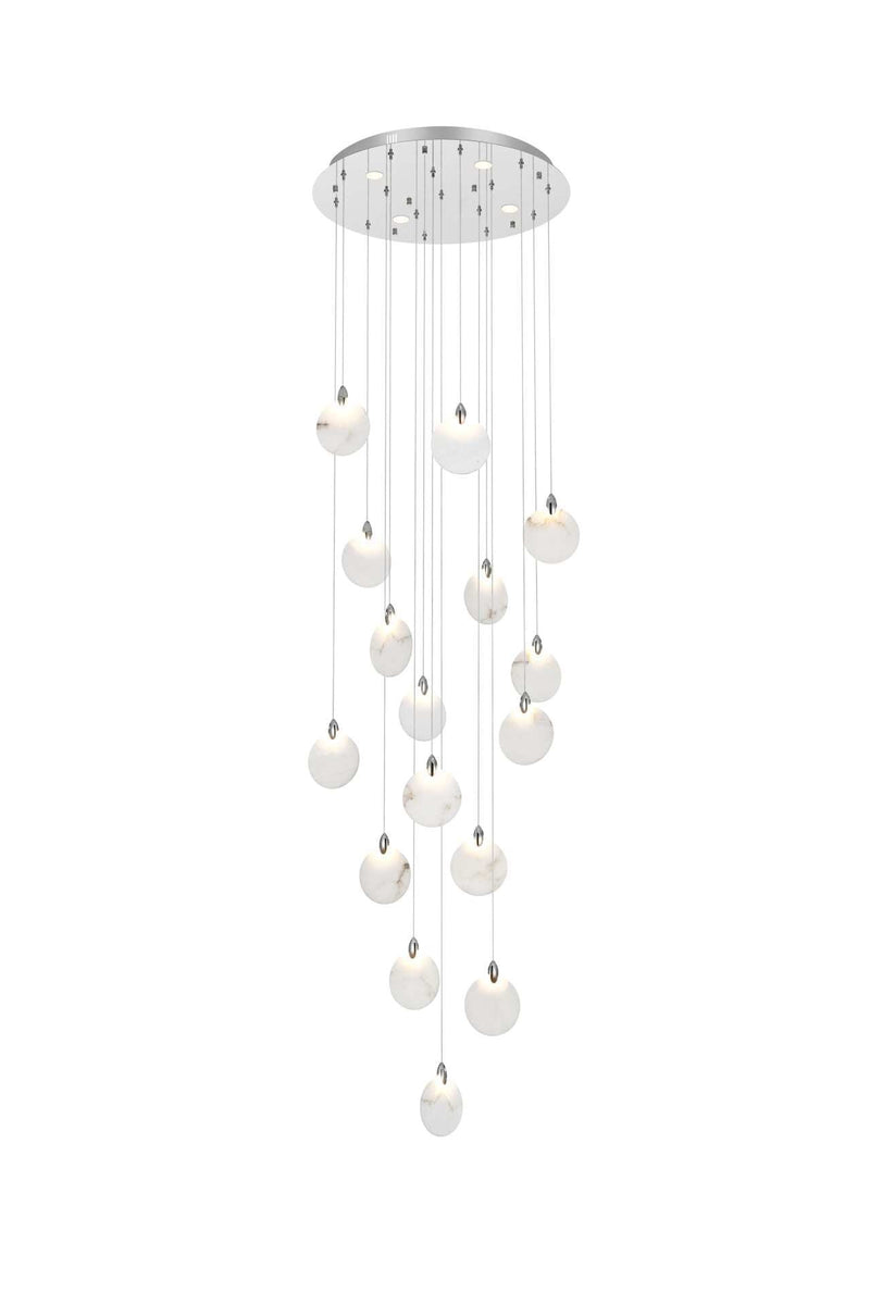 Avery 28" Round Pendant in Chrome And Frosted White