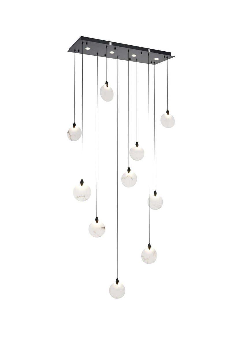 Avery 42" Linear Pendant in Black And Frosted White