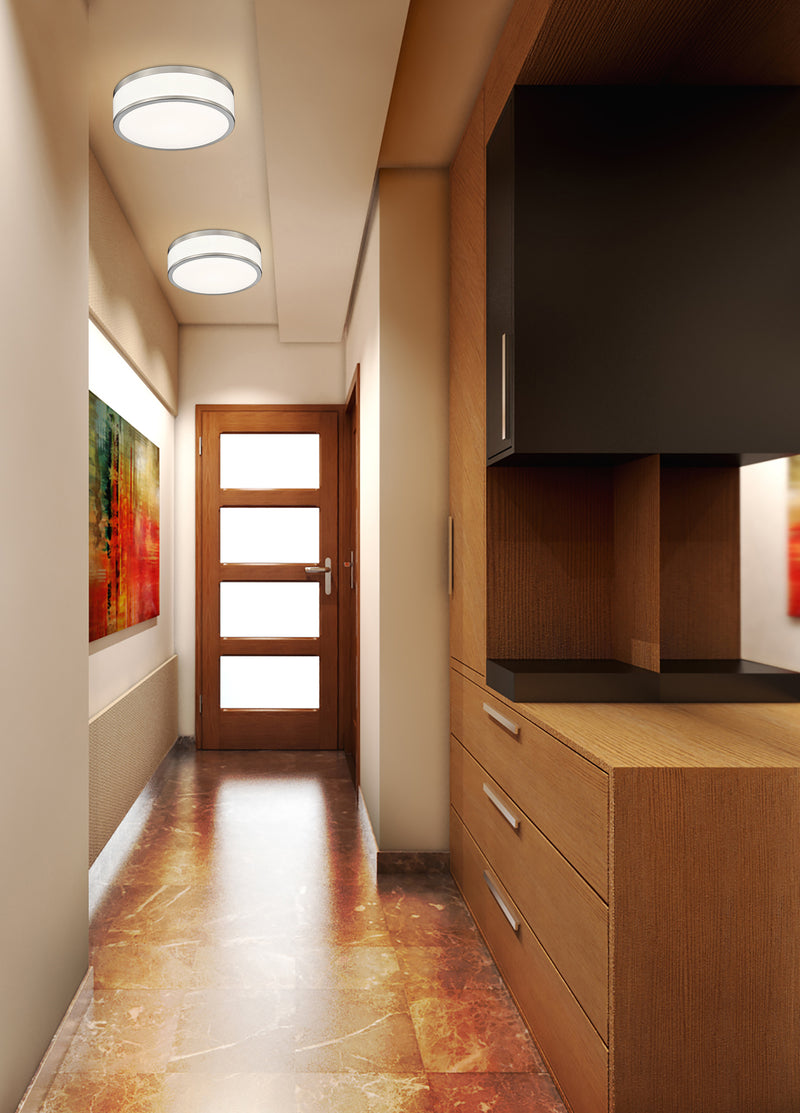 Ballord 1 Light 12" Flush Mount in Brushed Nickel in a room setting