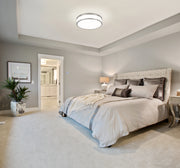 Ballord 1 Light 16" Flush Mount in Brushed Nickel in a room setting