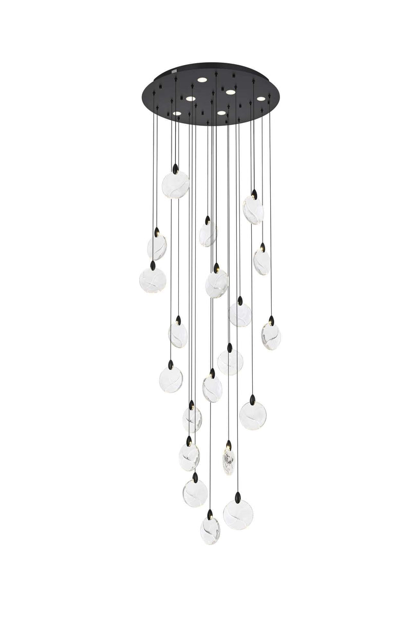 Avery 32" Round Chandelier in Black And Clear