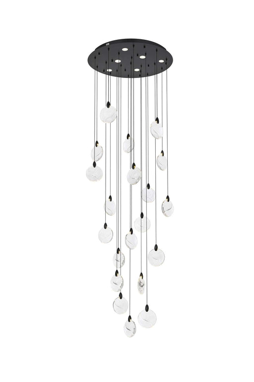Avery 32" Round Chandelier in Black And Clear