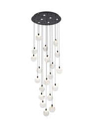 Avery 32" Round Chandelier in Black And Frosted White