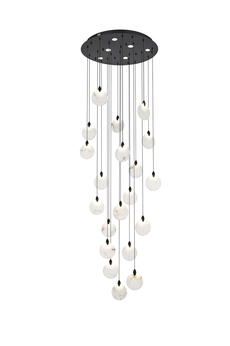 Avery 32" Round Chandelier in Black And Frosted White