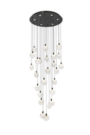 Avery 36" Round Chandelier in Black And Frosted White