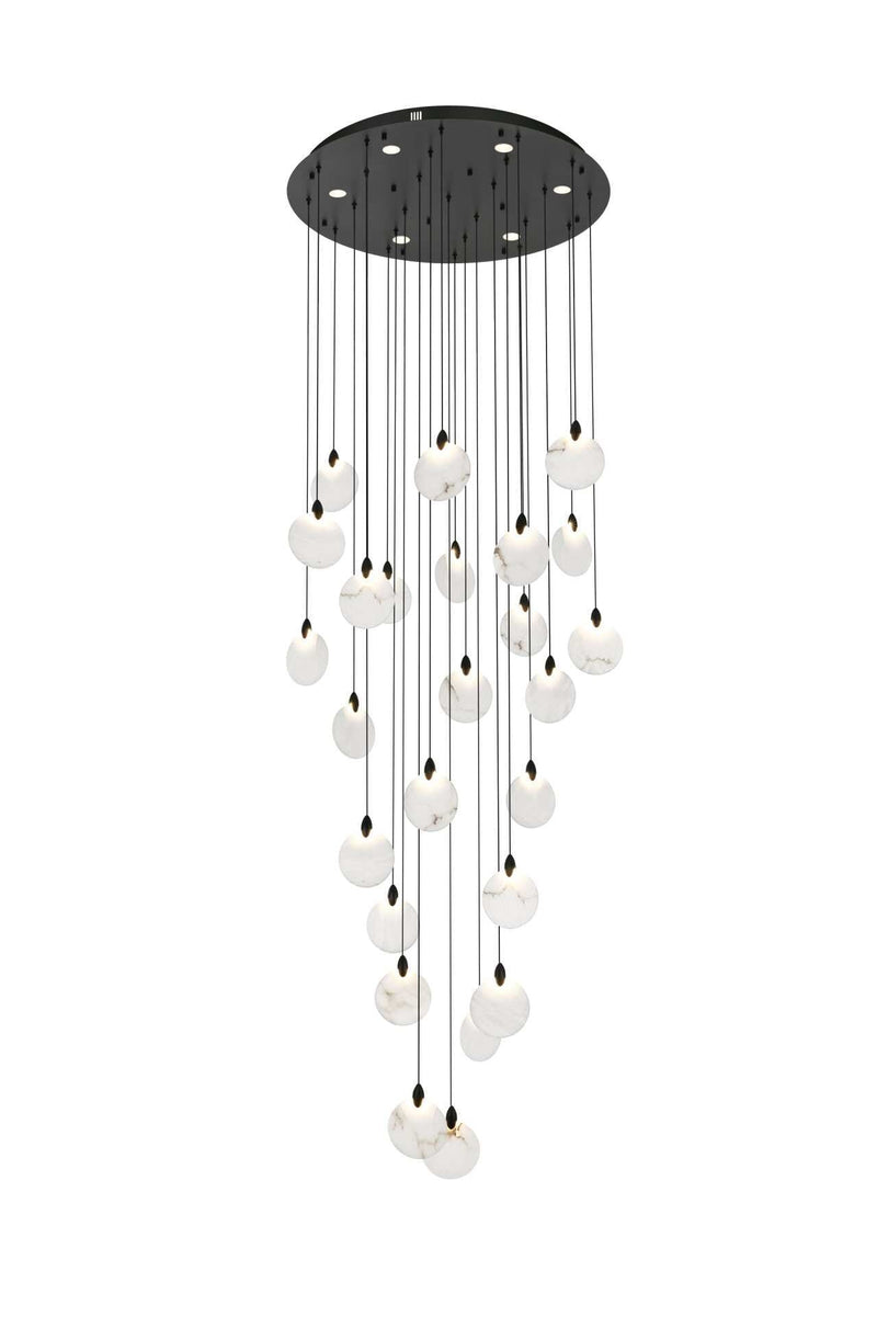 Avery 36" Round Chandelier in Black And Frosted White