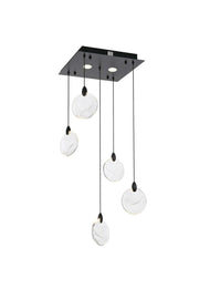 Avery 16" Square Crystal Pendant in Black And Clear