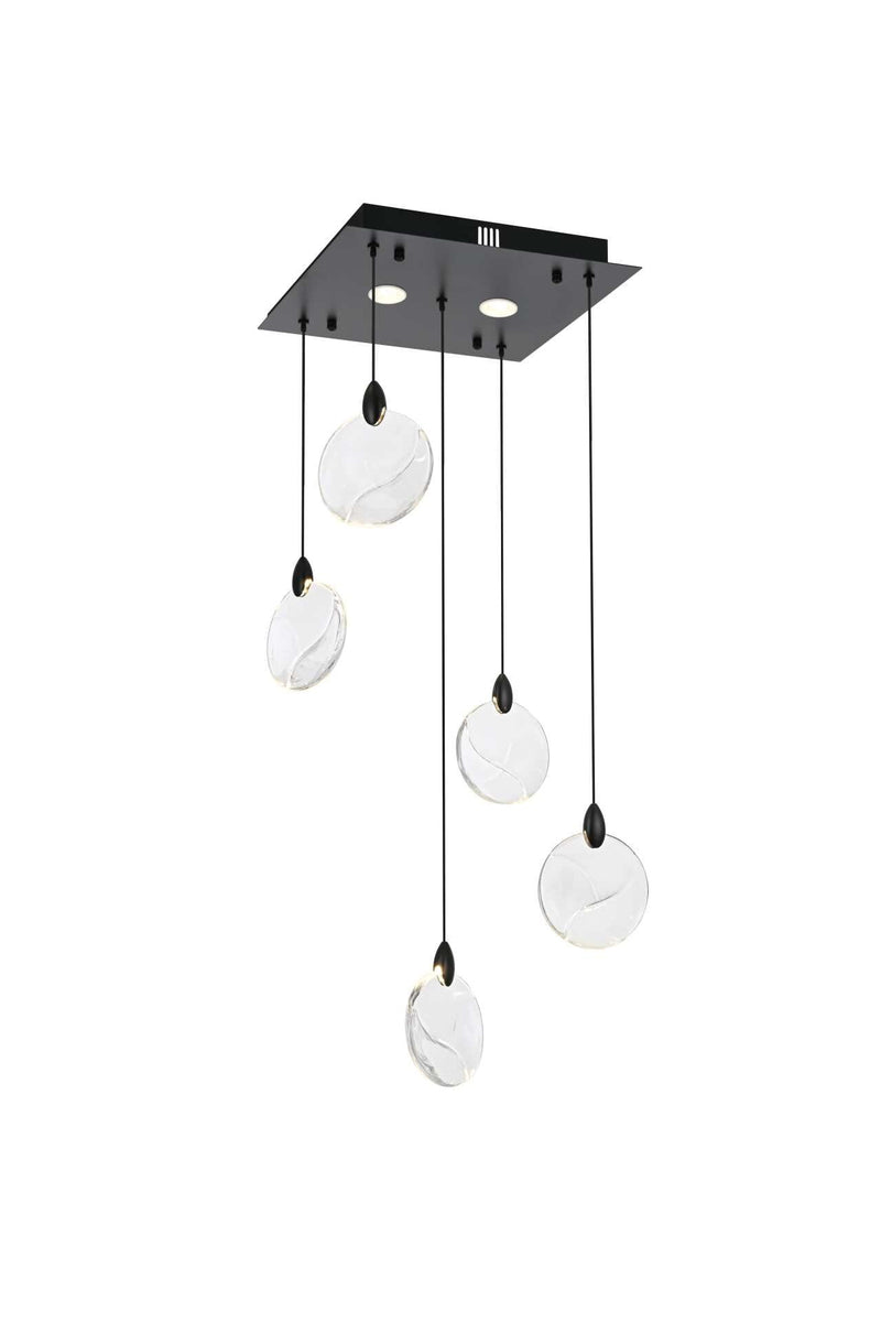 Avery 16" Square Crystal Pendant in Black And Clear