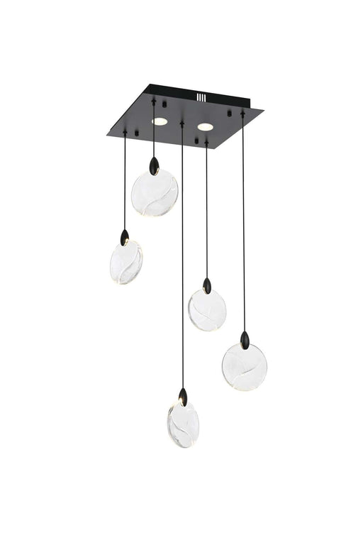 Avery 16" Square Crystal Pendant in Black And Clear