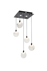 Avery 16" Square Alabaster Pendant in Black And Frosted White