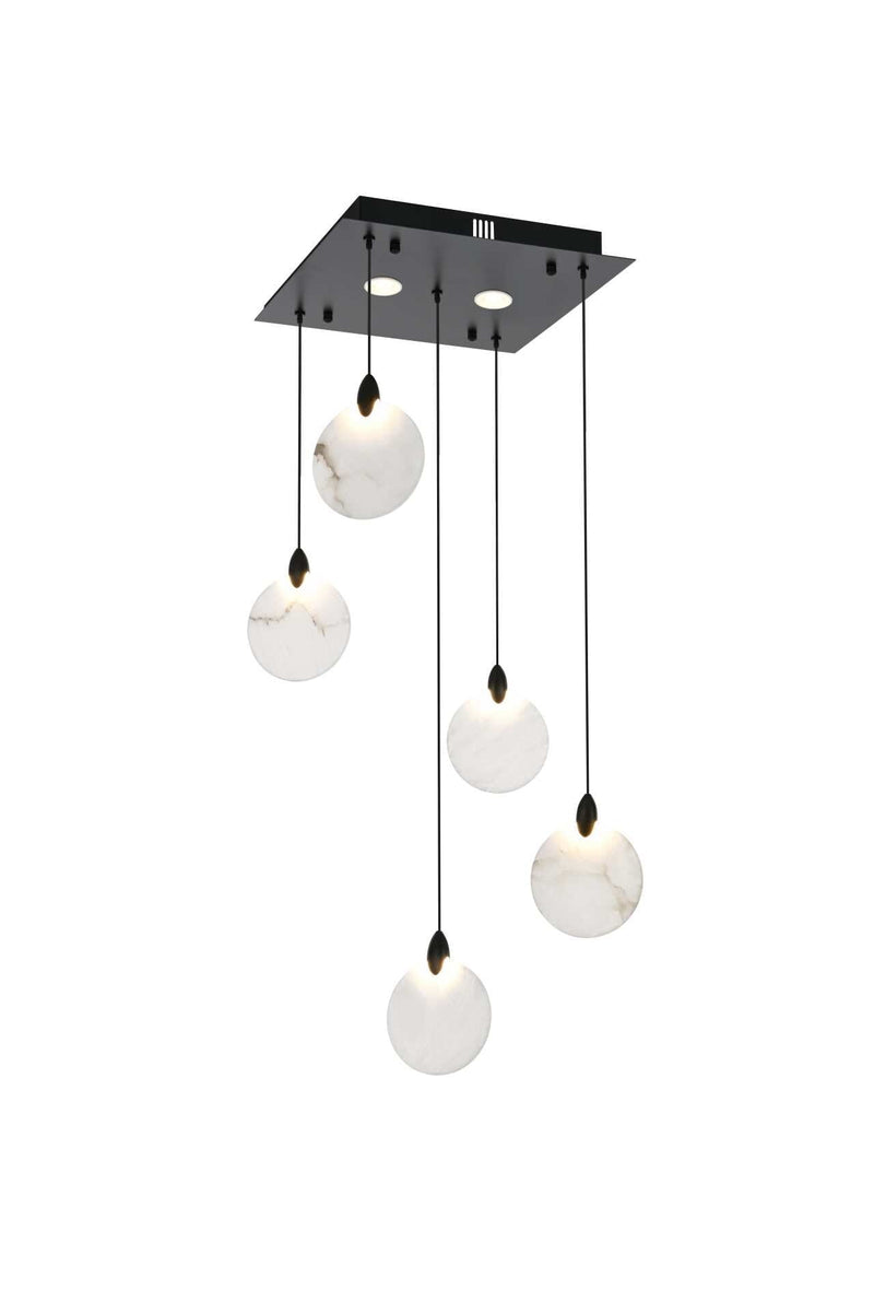 Avery 16" Square Alabaster Pendant in Black And Frosted White
