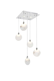 Avery 16" Square Alabaster Pendant in Chrome And Frosted White