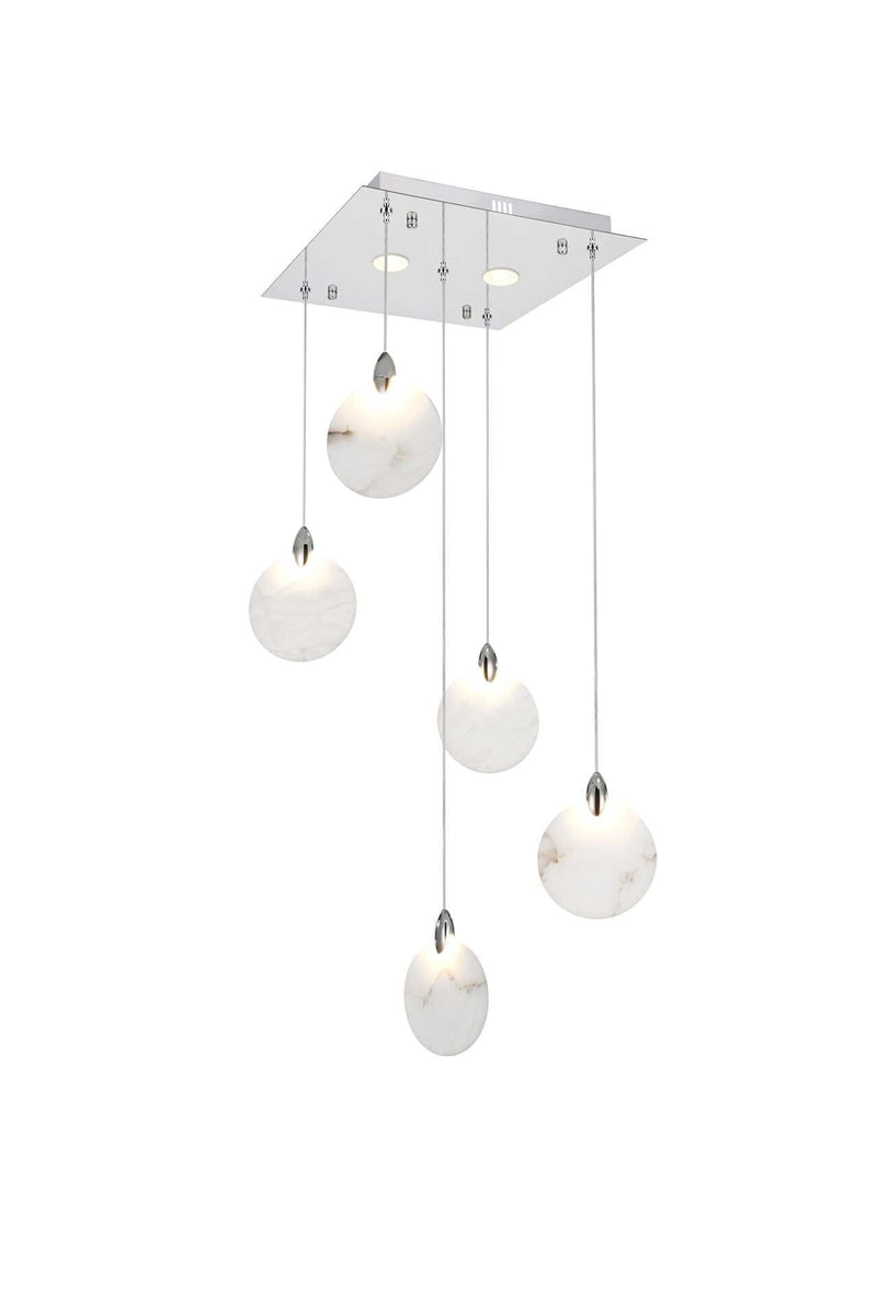 Avery 16" Square Alabaster Pendant in Chrome And Frosted White