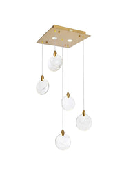 Avery 16" Square Crystal Pendant in Satin Gold And Clear