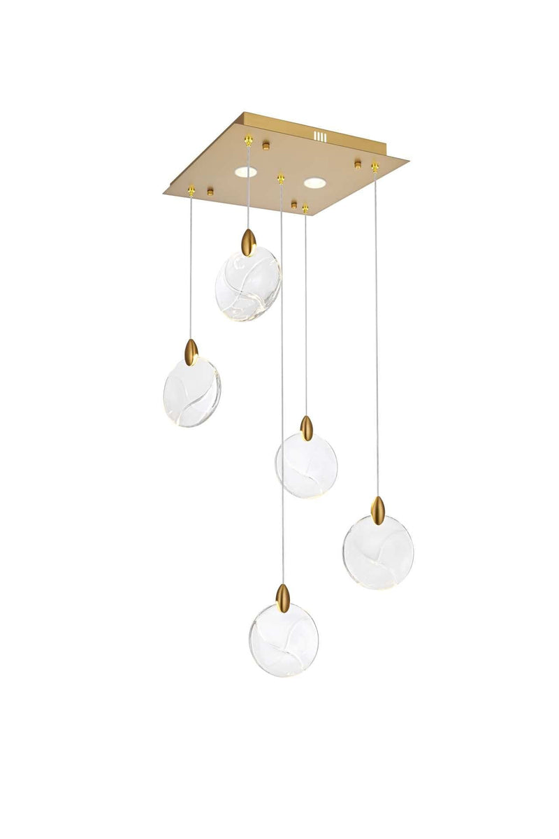 Avery 16" Square Crystal Pendant in Satin Gold And Clear