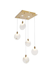 Avery 16" Square Alabaster Pendant in Satin Gold And Frosted White