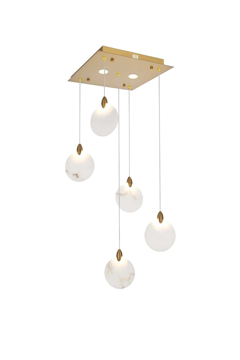 Avery 16" Square Alabaster Pendant in Satin Gold And Frosted White