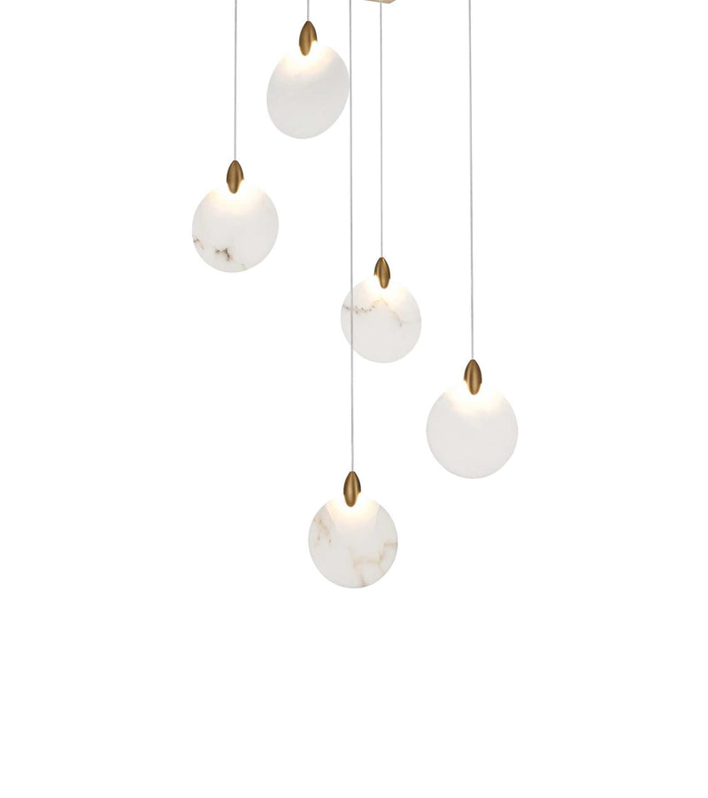 Avery 16" Square Alabaster Pendant in Satin Gold And Frosted White