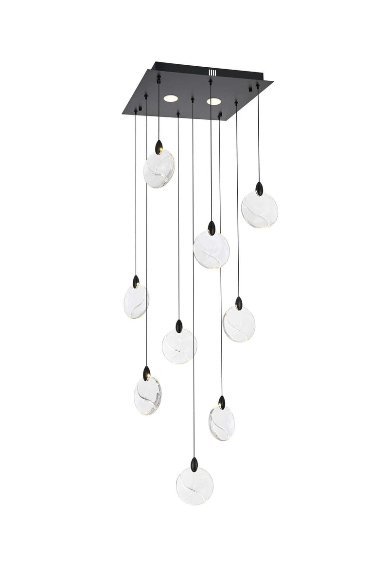Avery 20" Square Pendant in Black And Clear