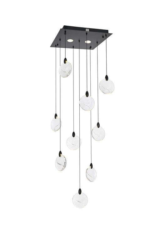 Avery 20" Square Pendant in Black And Clear