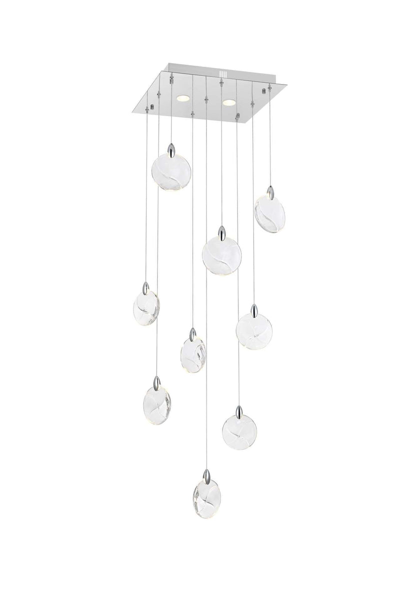 Avery 20" Square Pendant in Chrome And Clear