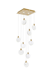 Avery 20" Square Pendant in Satin Gold And Clear