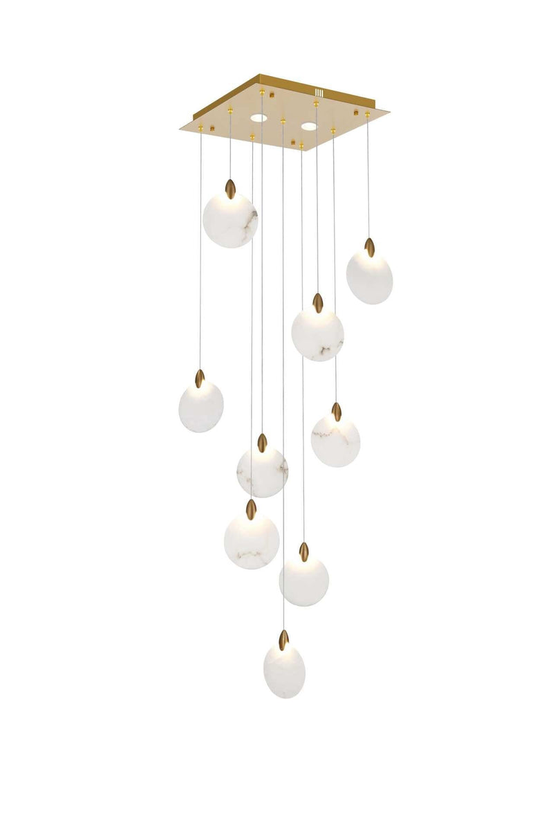 Avery 20" Square Pendant in Satin Gold And Frosted White