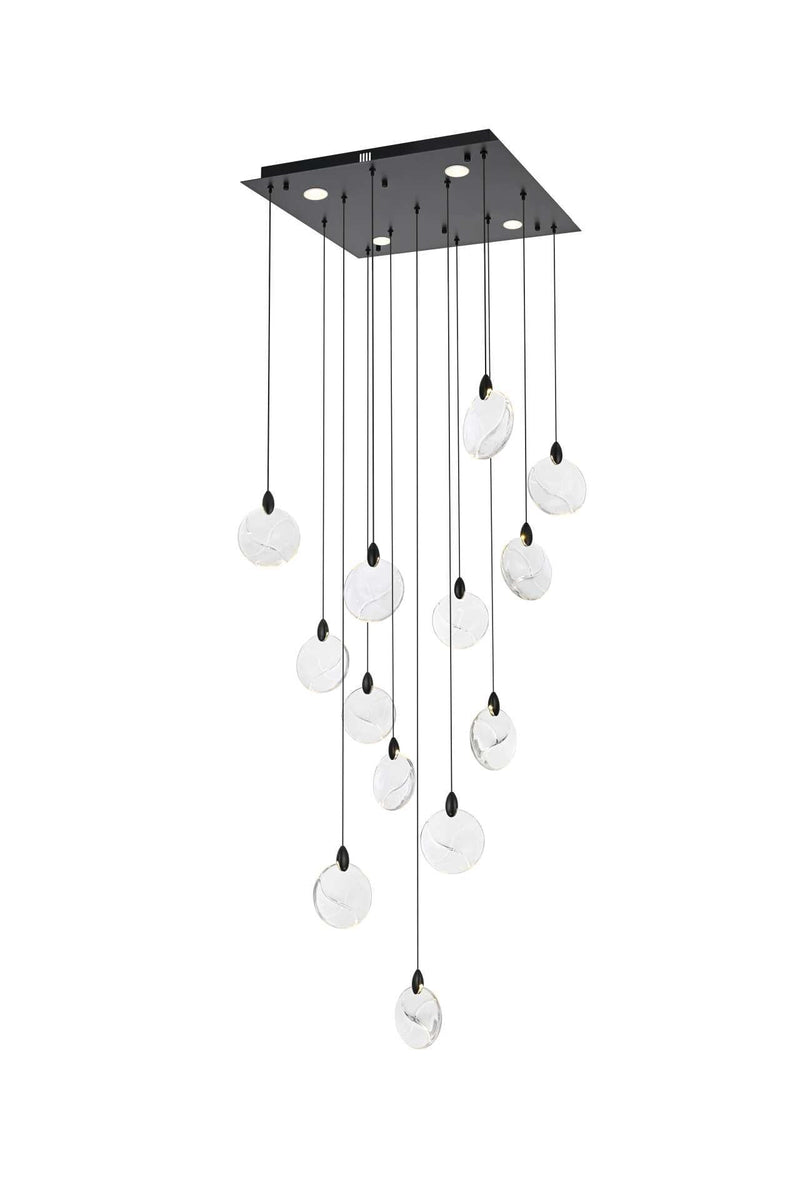 Avery 26" Square Pendant in Black And Clear