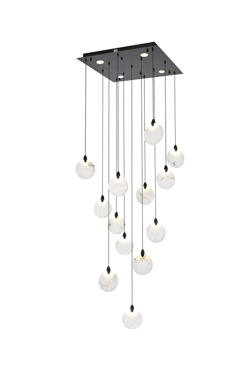Avery 26" Square Pendant in Black And Frosted White