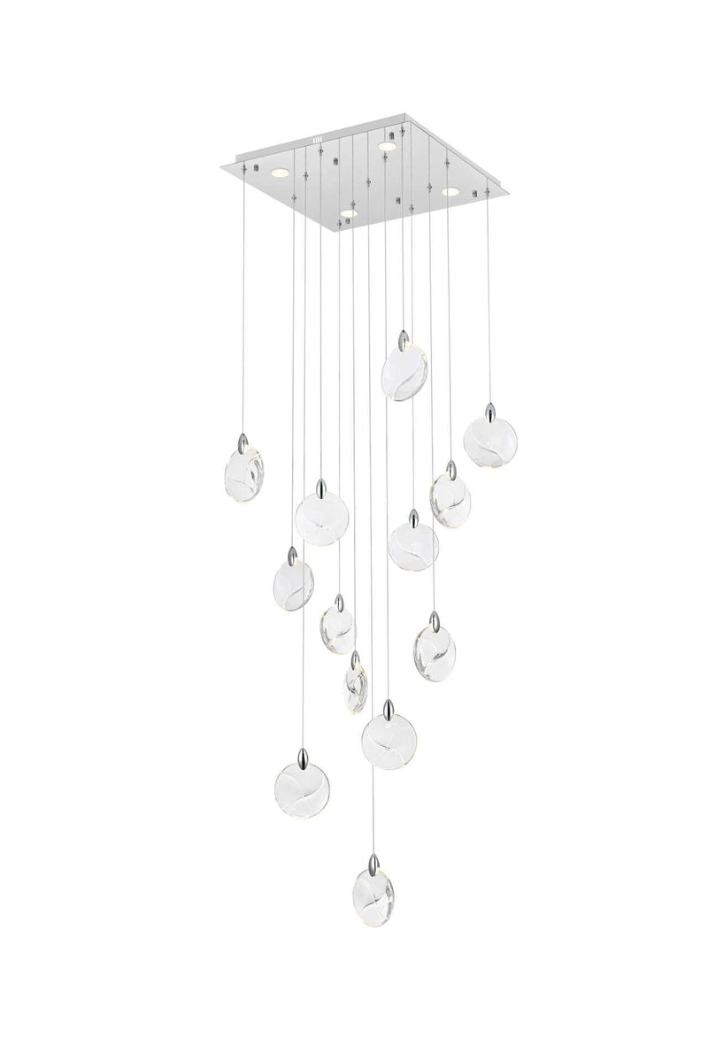 Avery 26" Square Pendant in Chrome And Clear