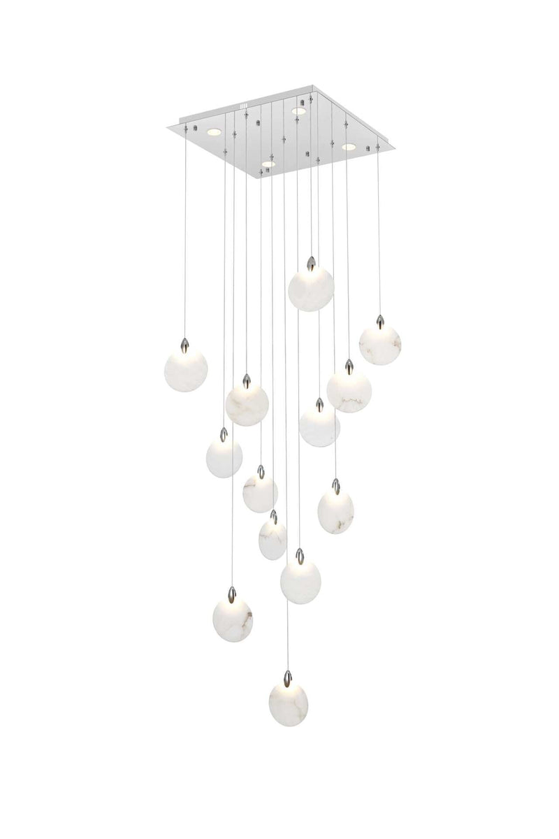 Avery 26" Square Pendant in Chrome And Frosted White